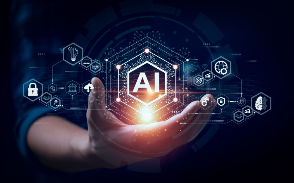A hand holding AI